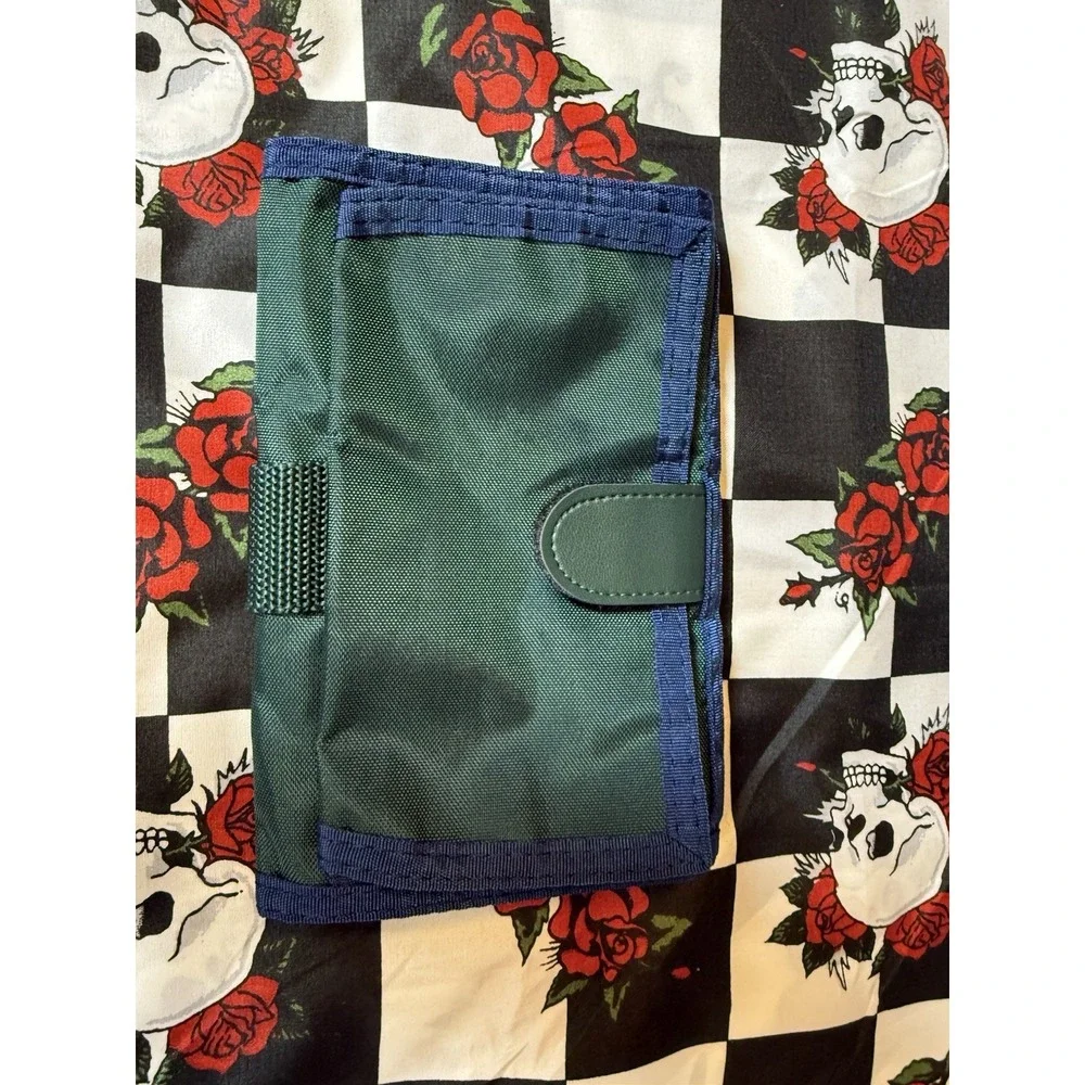 Amity Nylon Trifold Wallet Organizer Green Blue 5x7.5